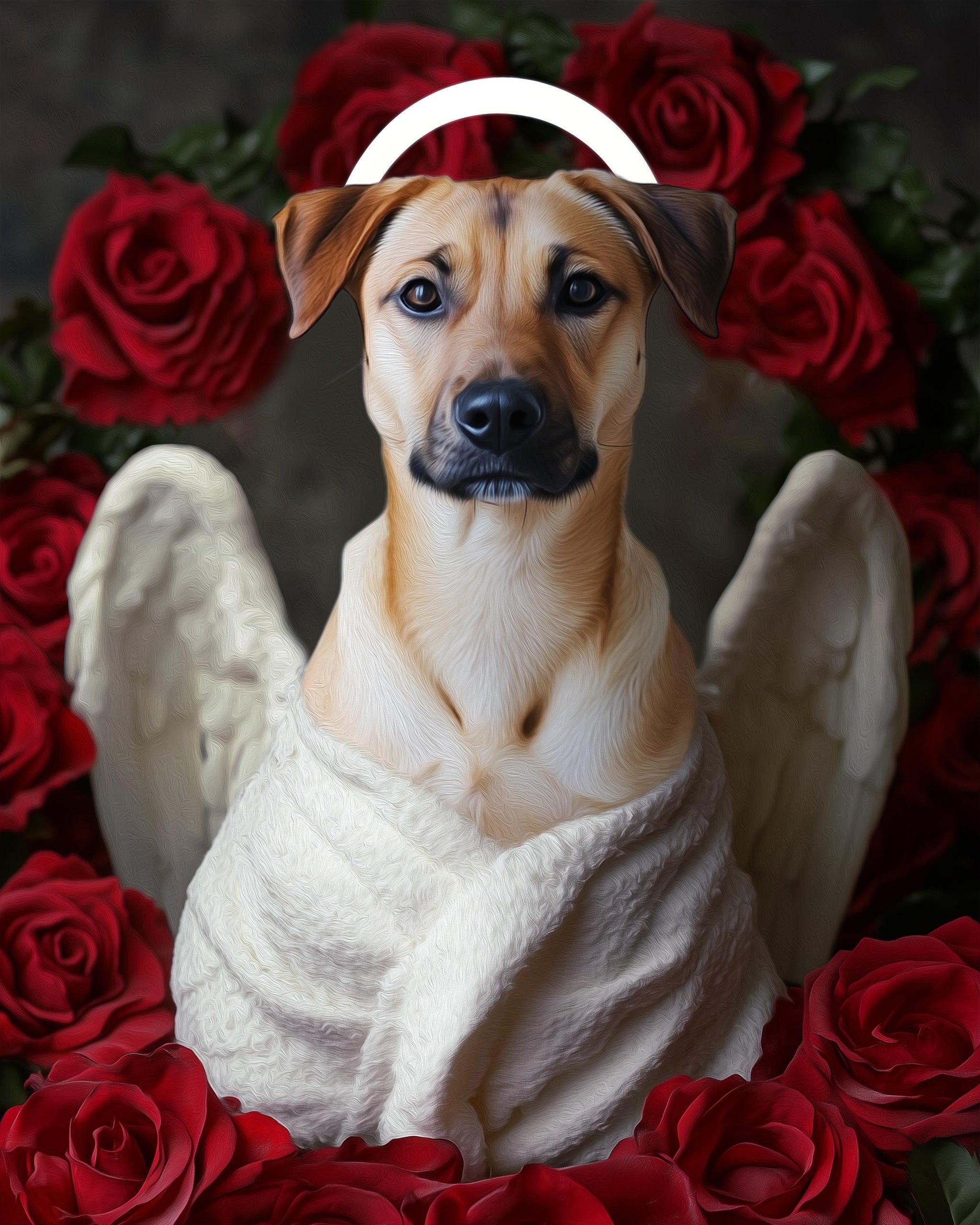Custom Dog Painting, Pet Memorial Gift with Flowers, Halo, Angelic Wings, Dog Painting Custom Art on Canvas, Personalized Pet Loss Keepsake