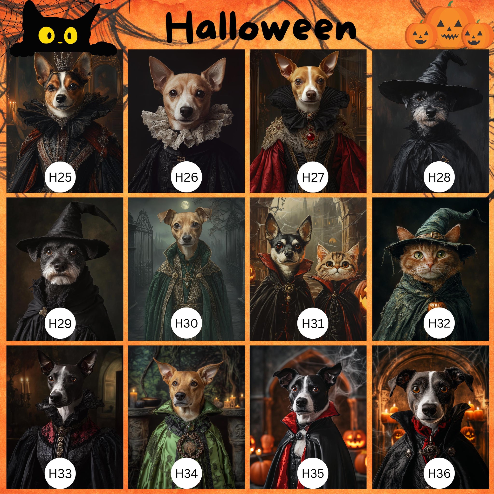 Custom Halloween Pet Portrait, Witch-Themed Pet Art, Digital Portrait, Canvas or Framed Poster, Halloween Decor, Gift for Pet Lovers