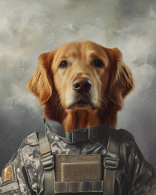 Personalized US Military Pet Portrait - Custom Air Force Pet Painting from Photo - Military Pet Lover Gift - Canvas, Digital, Poster