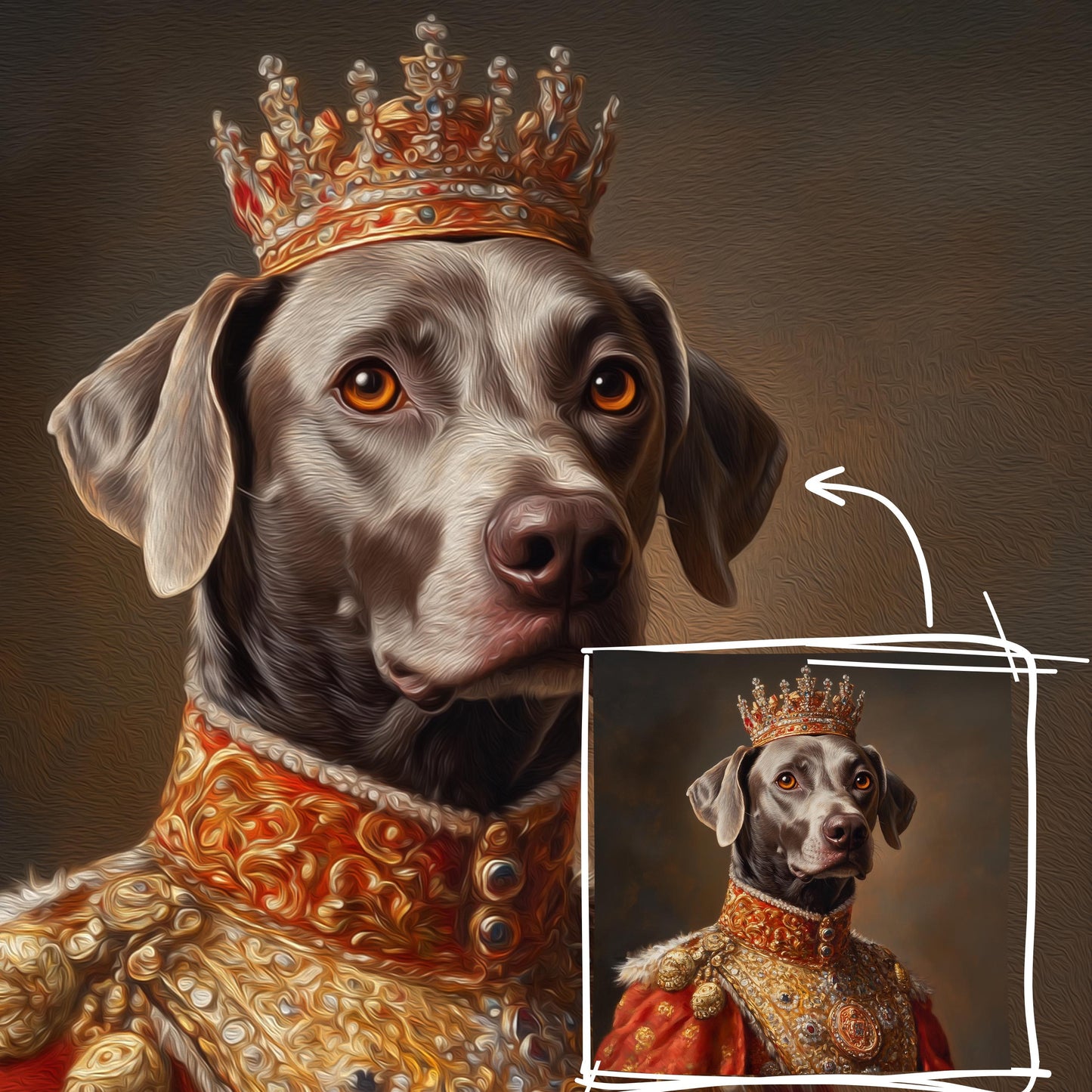 Royal Pet Portrait, Custom Oil Painting on Canvas, Personalized Pet Gift, King Queen Pet Art, Renaissance Pet Painting