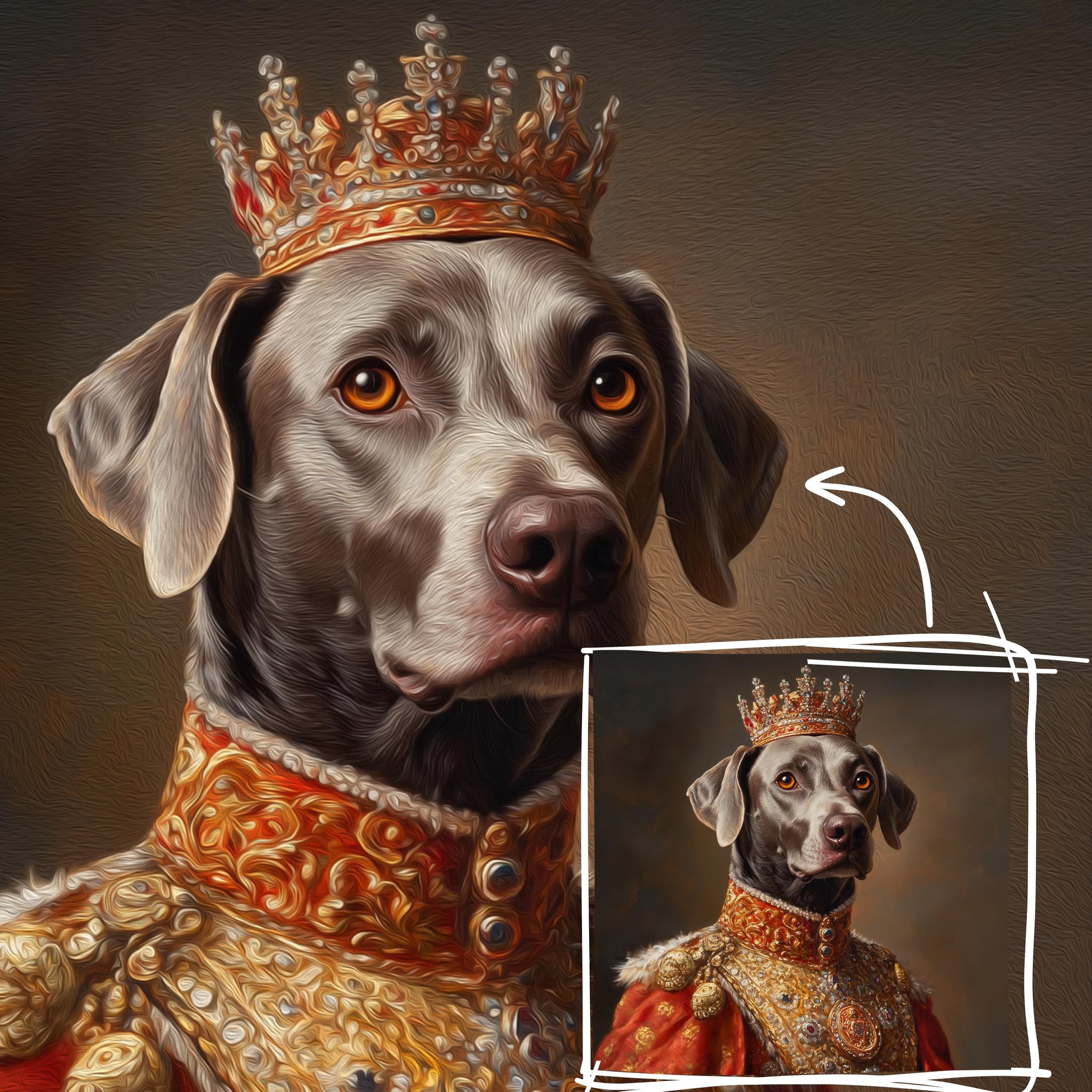 Royal Pet Portrait, Custom Oil Painting on Canvas, Personalized Pet Gift, King Queen Pet Art, Renaissance Pet Painting