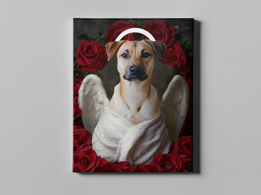 Custom Dog Painting, Pet Memorial Gift with Flowers, Halo, Angelic Wings, Dog Painting Custom Art on Canvas, Personalized Pet Loss Keepsake