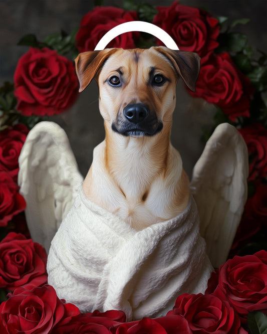 Custom Dog Painting, Pet Memorial Gift with Flowers, Halo, Angelic Wings, Dog Painting Custom Art on Canvas, Personalized Pet Loss Keepsake