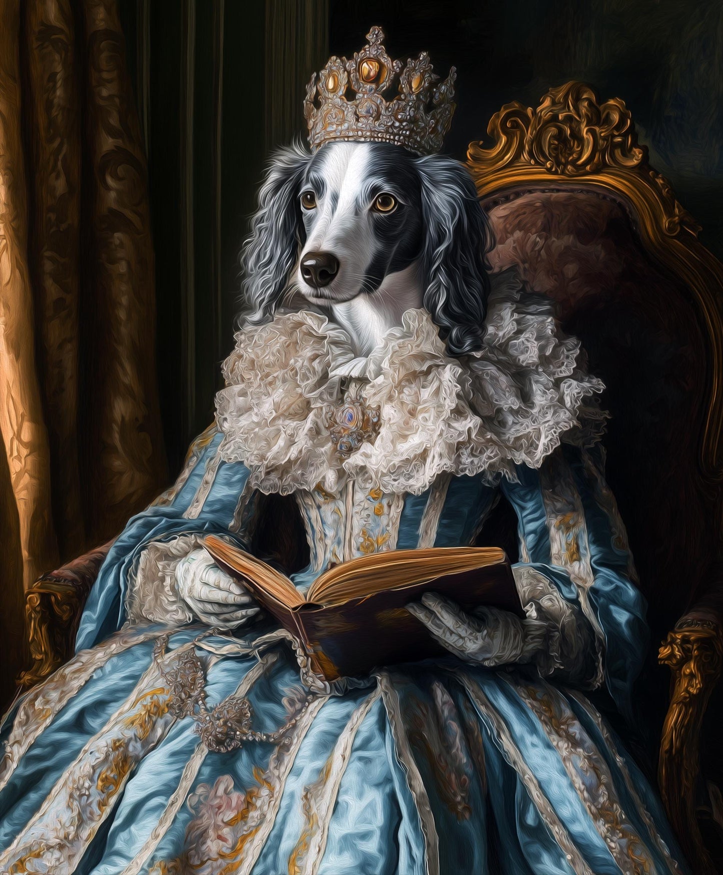 Custom Oil Painting, Royal Dog Portrait, Personalized Pet Gift, King Queen Pet Art, Pet Memorial Gift