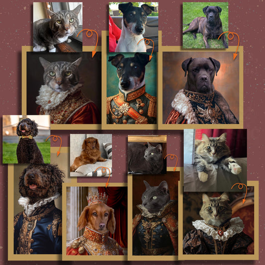Custom Cat Portrait from Photo, Renaissance Cat Painting, Personalized Pet Art, Canvas Pet Portraits