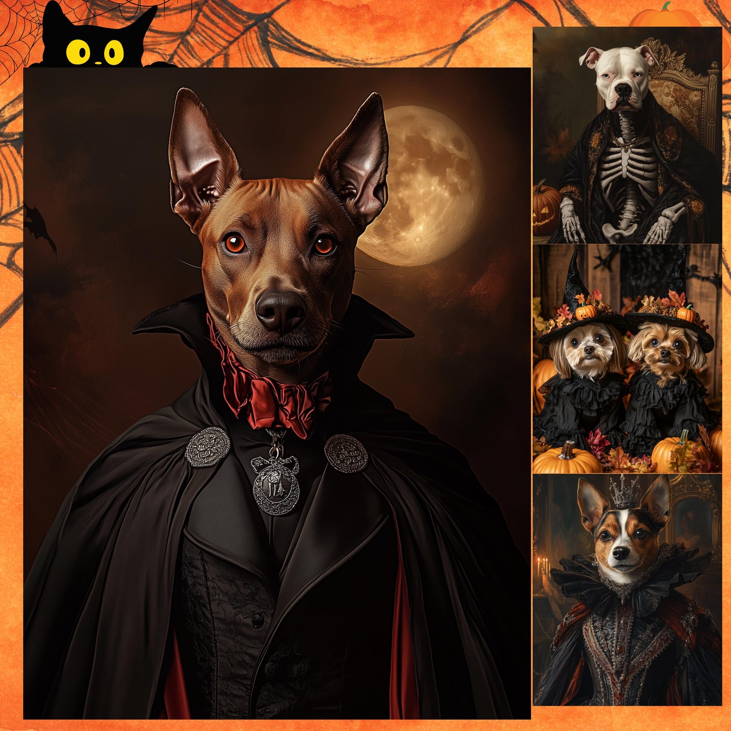 Personalized Vampire Pet Portrait – Custom Halloween Pet Art, Digital Pet Portrait, Canvas or Framed Poster, Halloween Gift for Pet Lovers